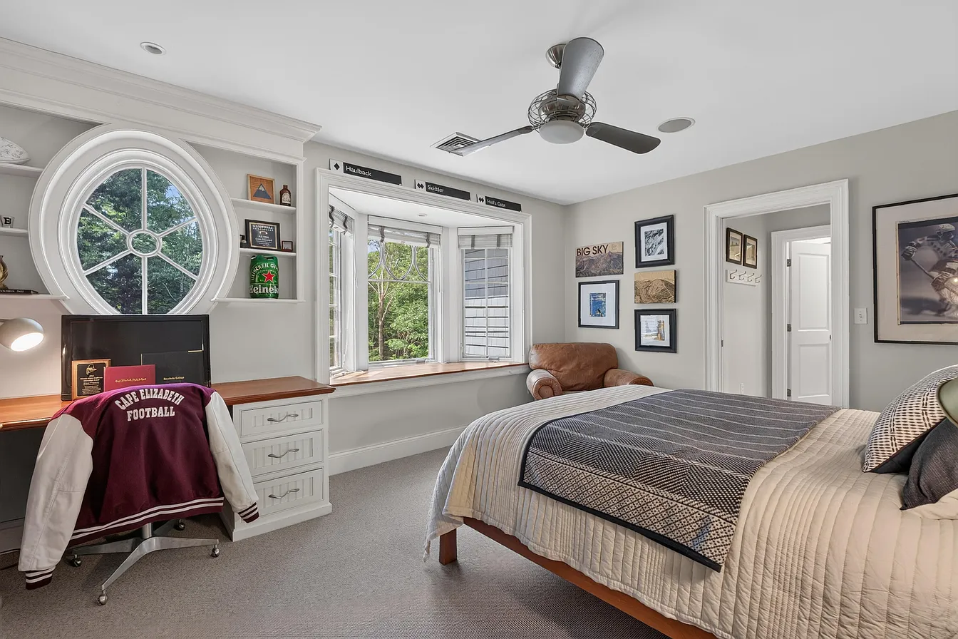 Built-in bedroom cabinetry and bathroom storage viewed together