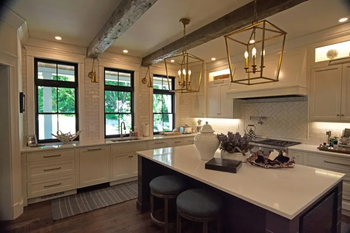 White kitchen with a large central island