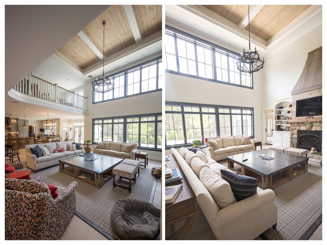 Furnished living room with a fireplace
