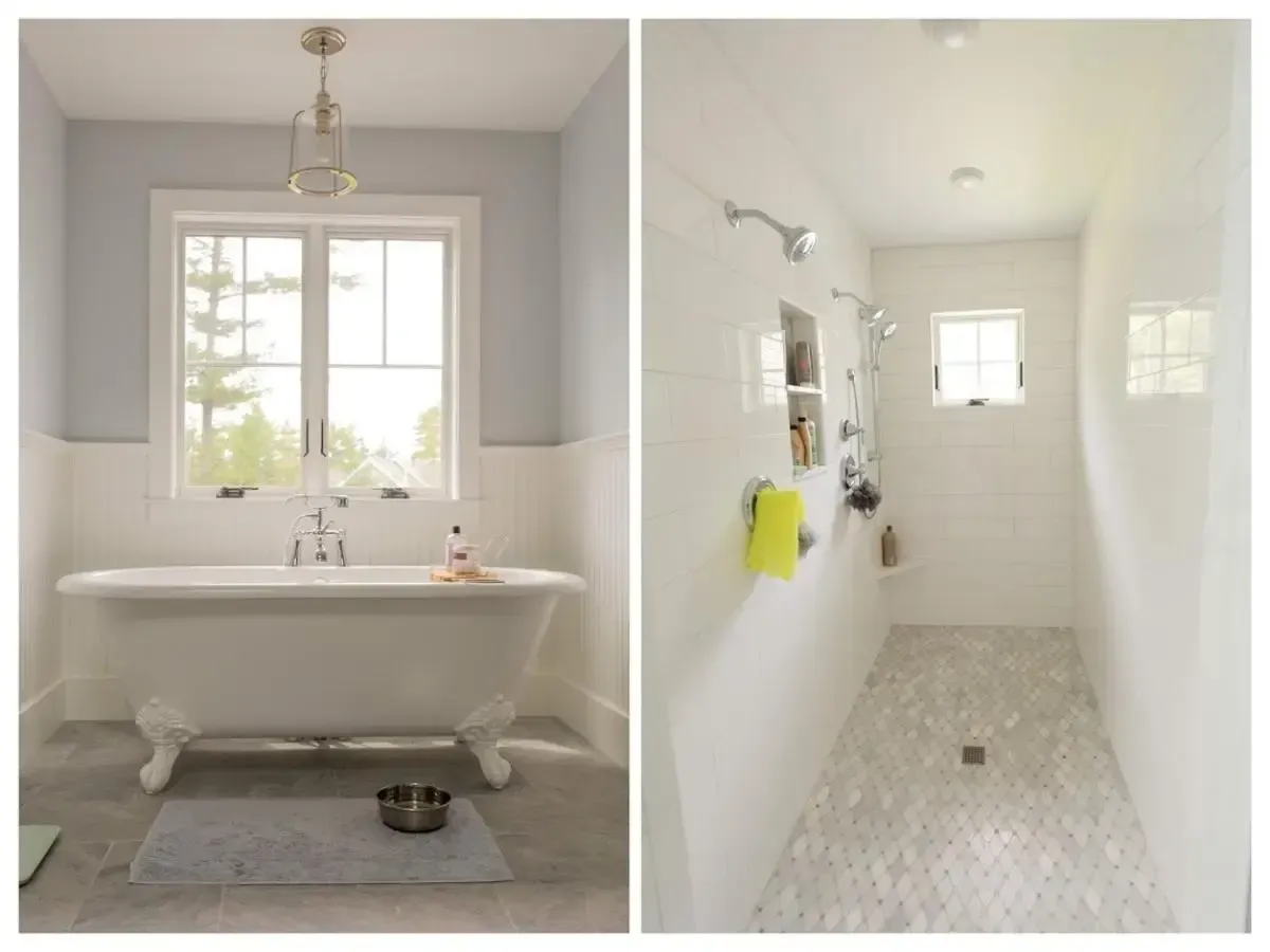 Bathroom with a separate bathtub and shower