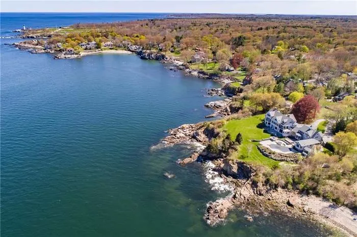 Maine shoreline and residence from above