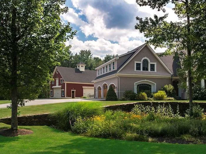 Front view of the Scarborough home and red barn