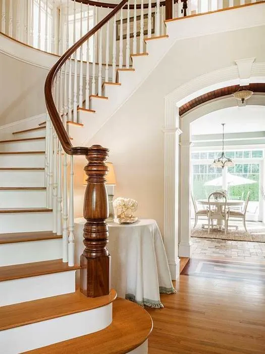Open interior gallery with a detailed wood balustrade