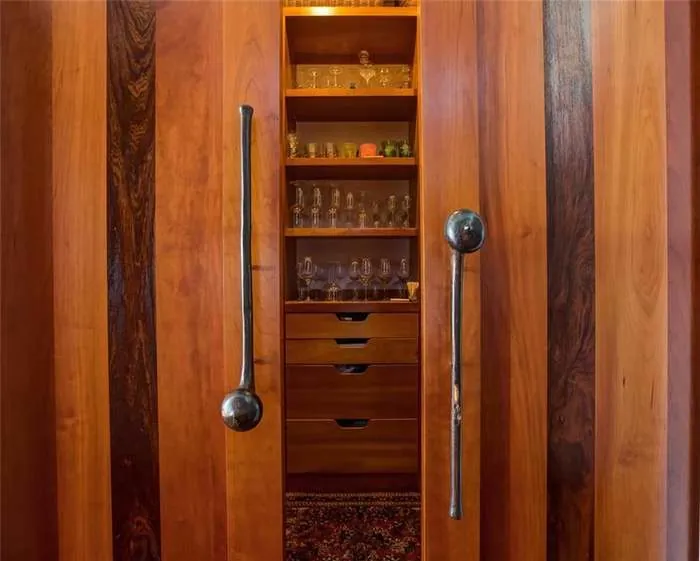 Custom wood door and built-in storage detail