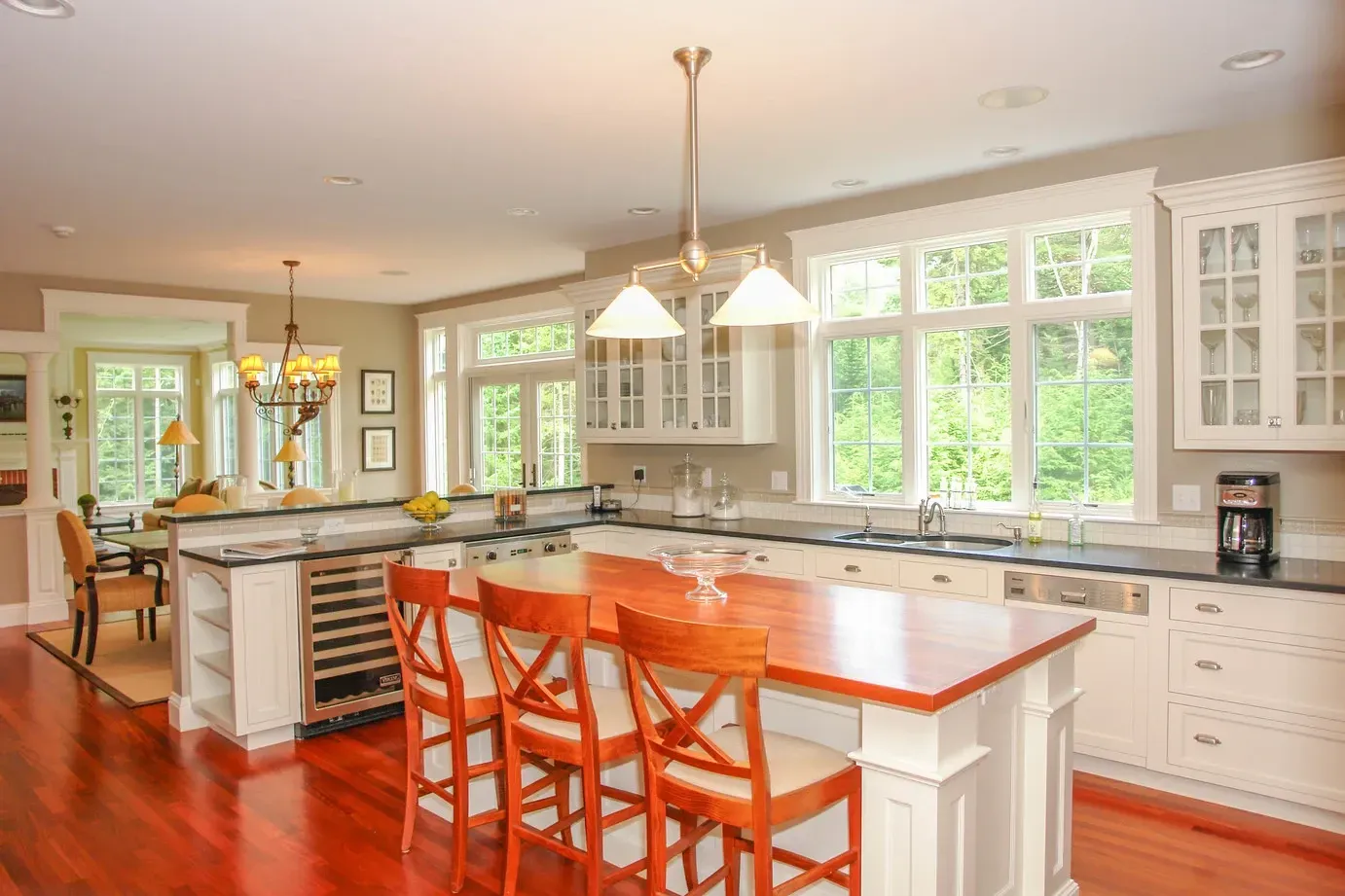 Kitchen with a central island and counter stools