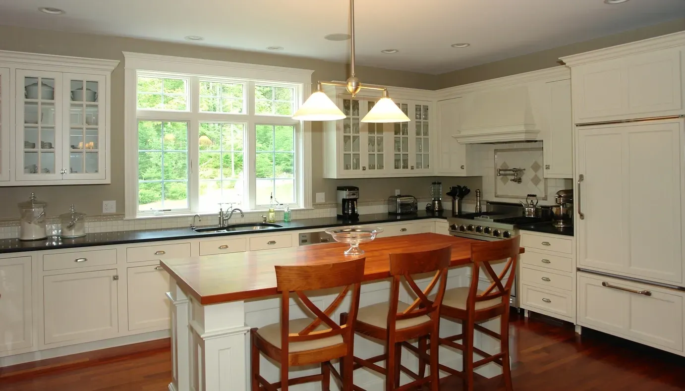 White kitchen with a large central island