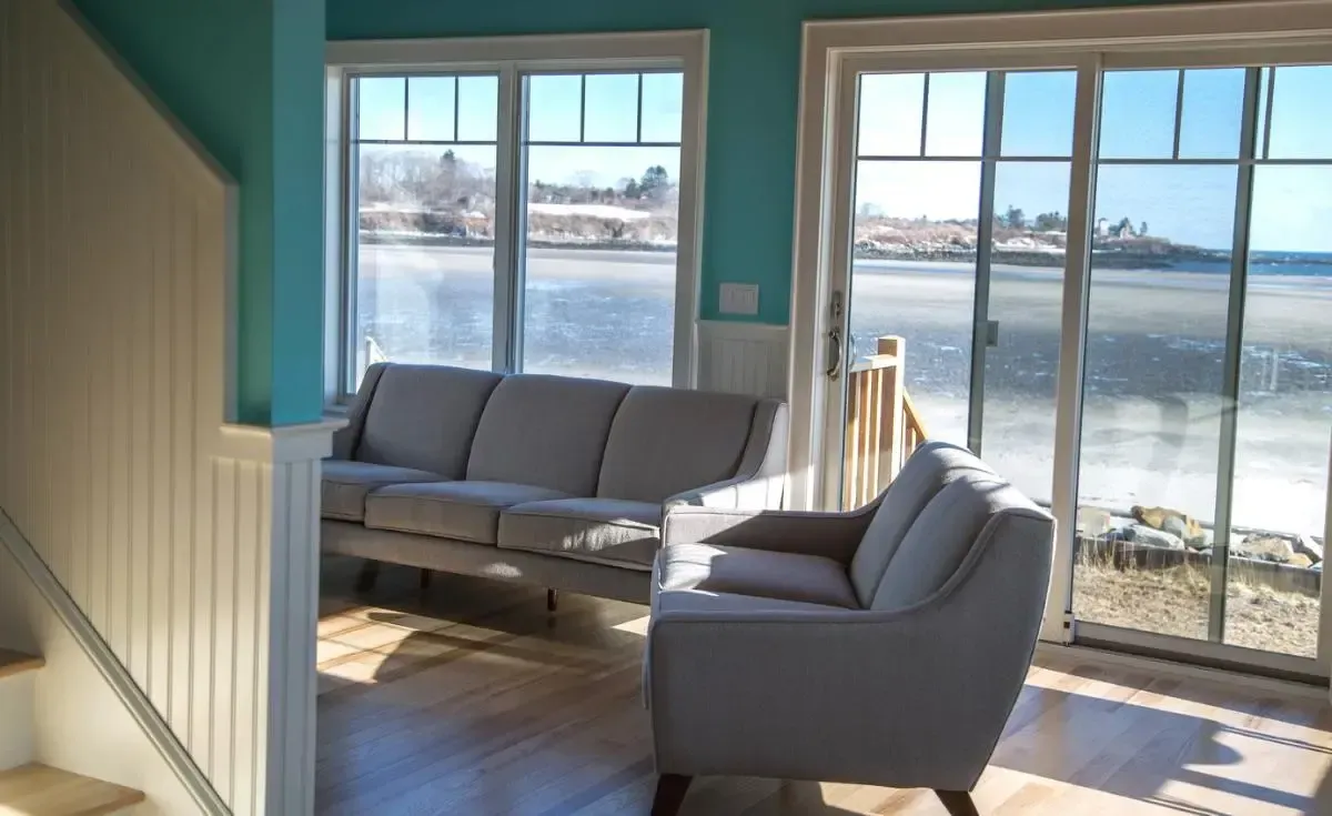 Living room seating with a view of the ocean