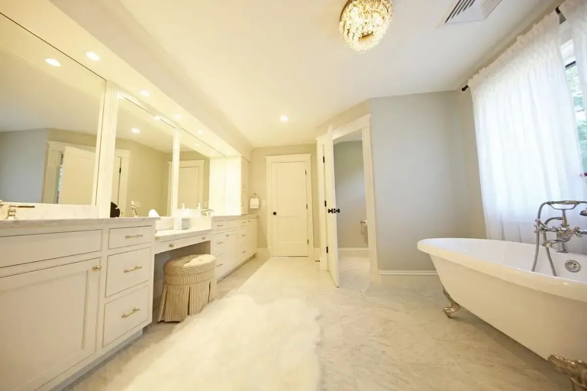 Bathroom with a clawfoot tub and double vanity