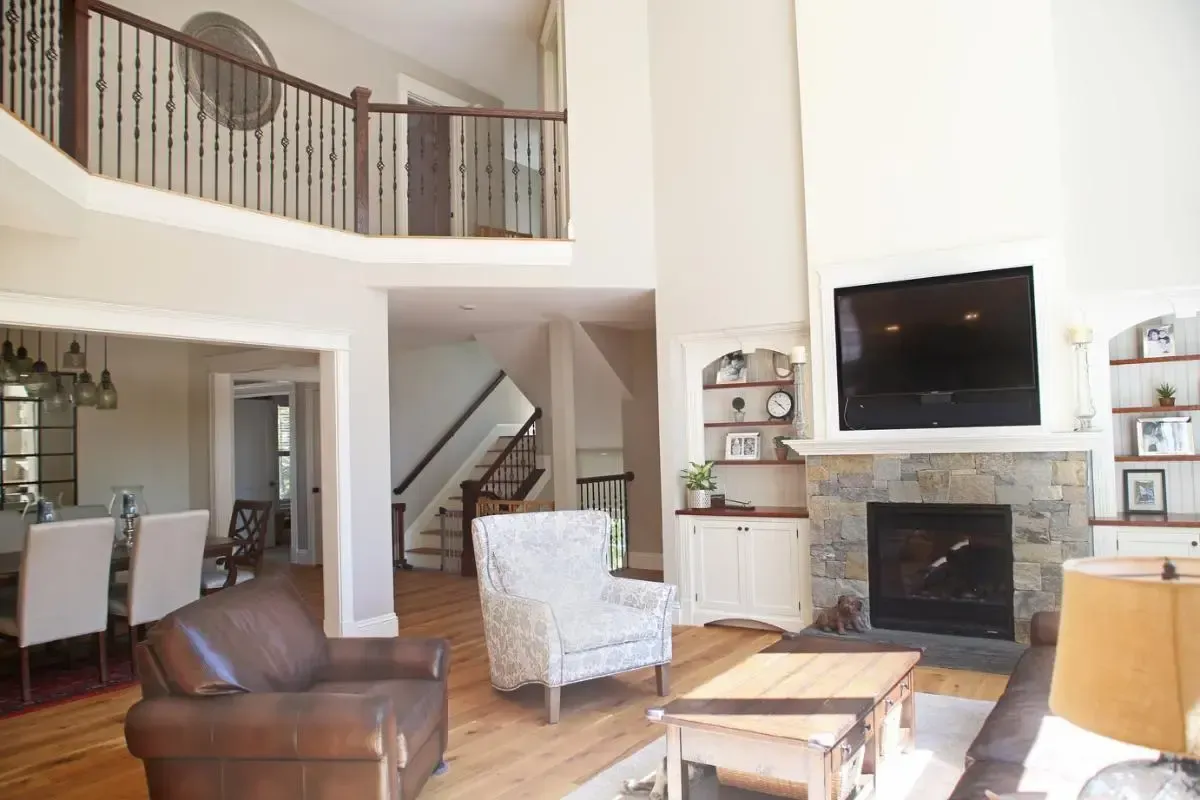 Fireplace and mounted television in the living room