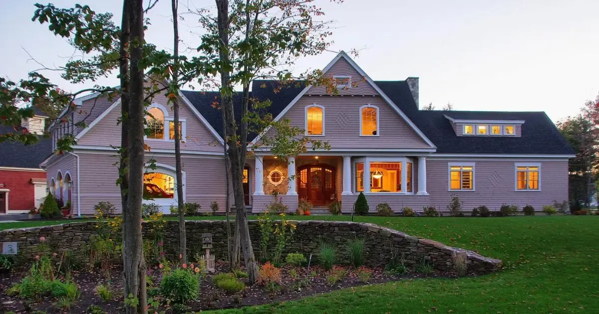 Estate home in Scarborough’s Prouts Neck / Black Point area, framed by mature trees