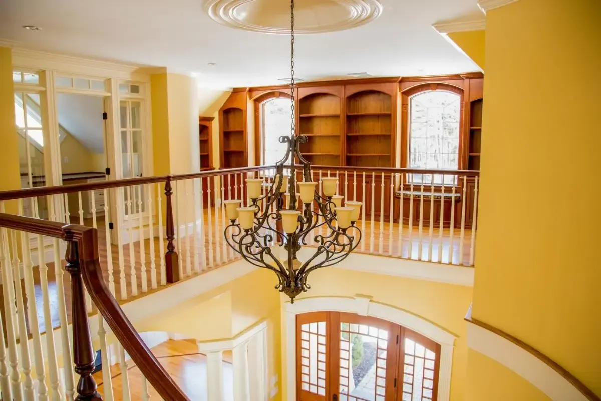 Chandelier centered over the room