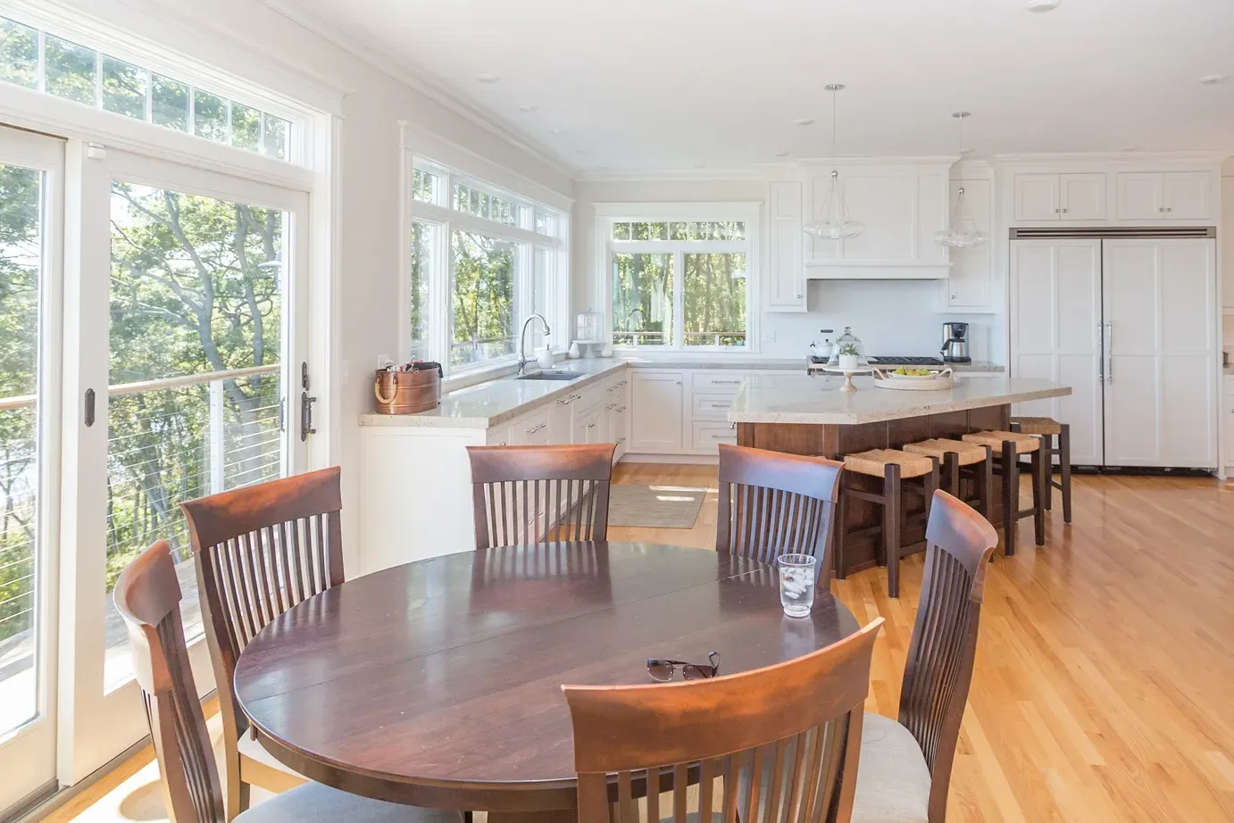 Kitchen with a large island and round dining table