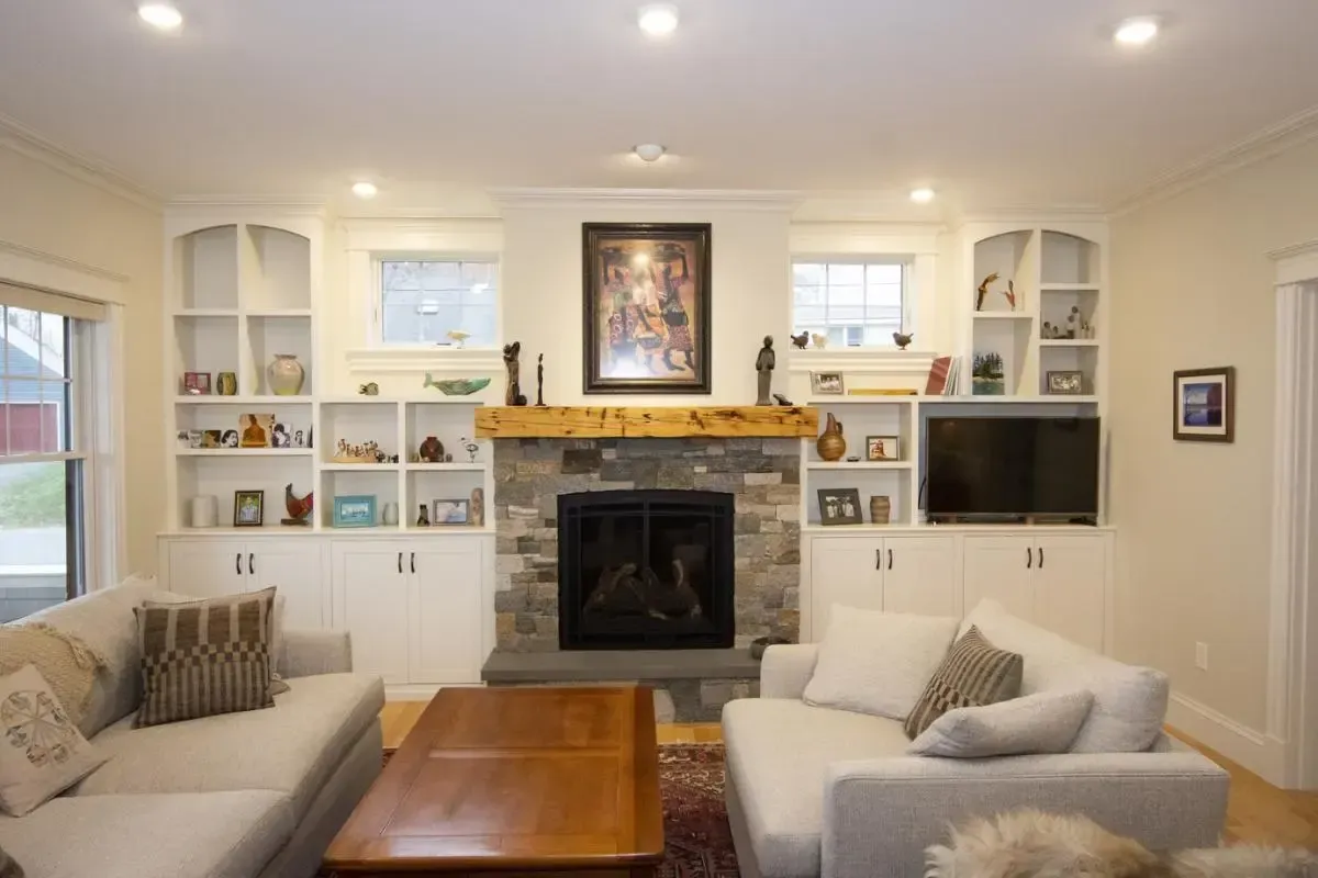 Living room with a fireplace and sofa
